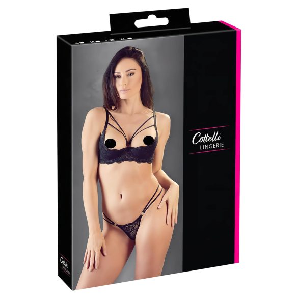 Cottelli - Riemen-BH & String mit Ringen (schwarz) - 80C/M