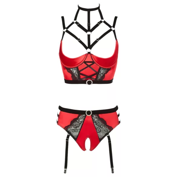 Abierta Fina - Hebe-BH-Set mit Ringen (rot) - 80C/M