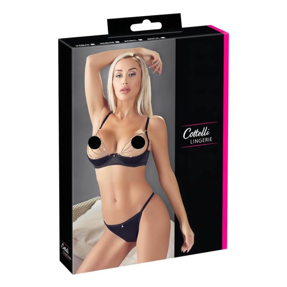 Cottelli - Glitzerndes Ketten-Satin-Lift-BH-Set (Schwarz) - 80B/M