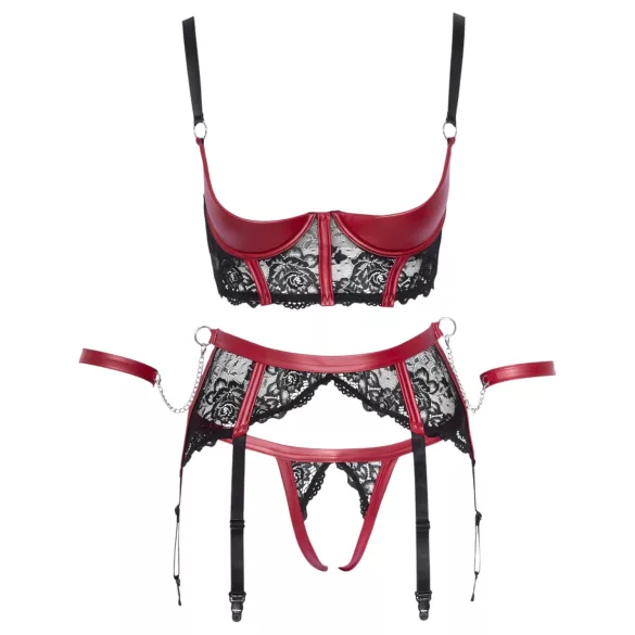 Cottelli Bondage - Mattes, Spitzen-BH-Set (Rot) - M
