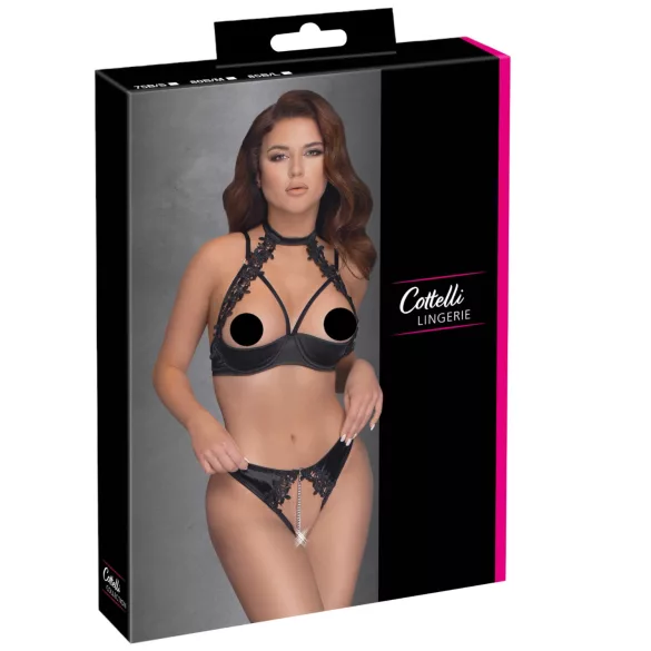 Cottelli - Spitzen-Push-Up-Set mit Halsband (schwarz) - 80B/M