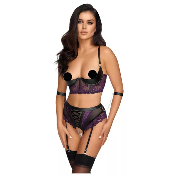 Cottelli Bondage - BH-Set und Handfesseln (schwarz-lila)