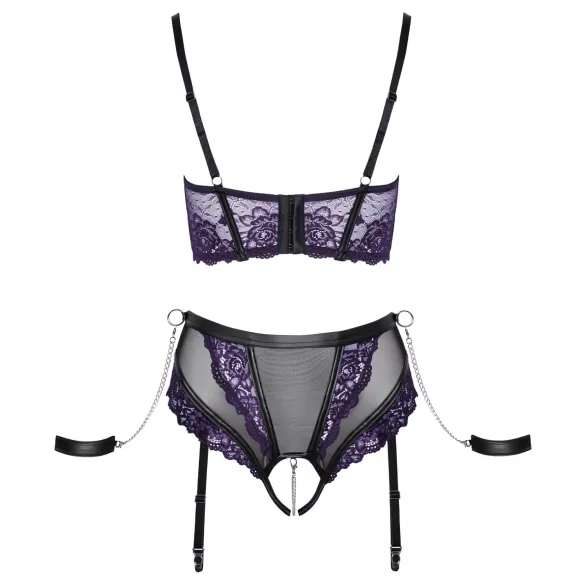Cottelli Bondage - BH-Set und Handfesseln (schwarz-lila)