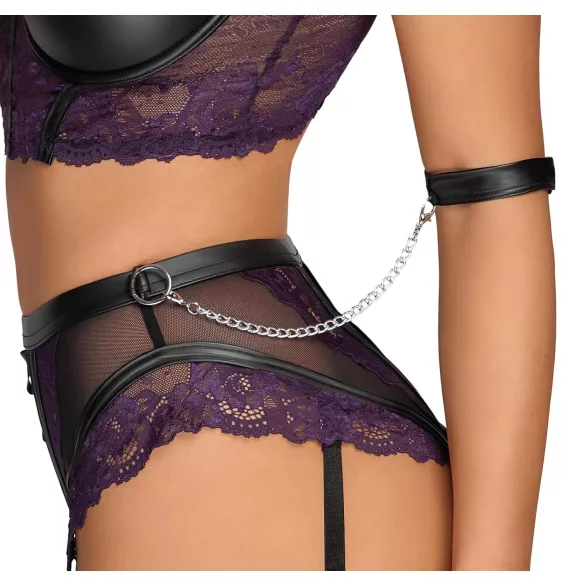 Cottelli Bondage - BH-Set und Handfesseln (schwarz-lila) - XL