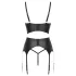 Abierta Fina - dreiteiliges Spitzen-Set mit Strapsen (schwarz)