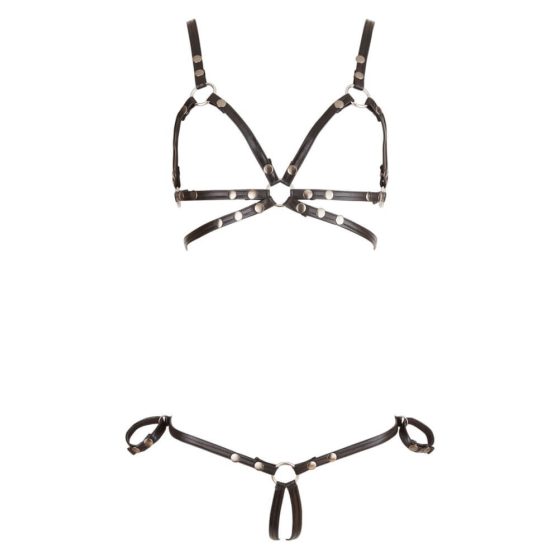 Cottelli Bondage - glänzender Schmuck-Körperharness-Bikini (schwarz)