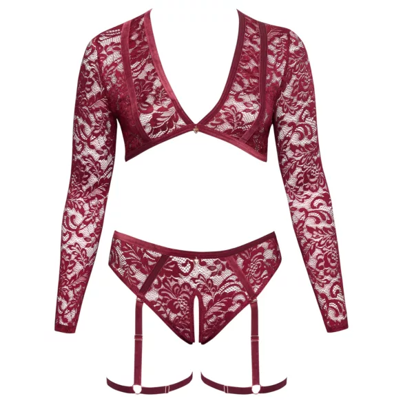 Cottelli Curves - Langärmeliges Spitzen-Set (Rot) - 3XL