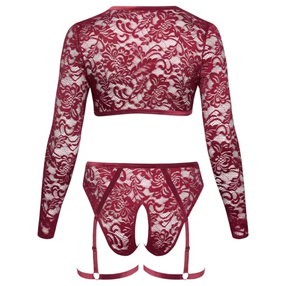 Cottelli Curves - Langärmeliges Spitzen-Set (Rot) - 3XL