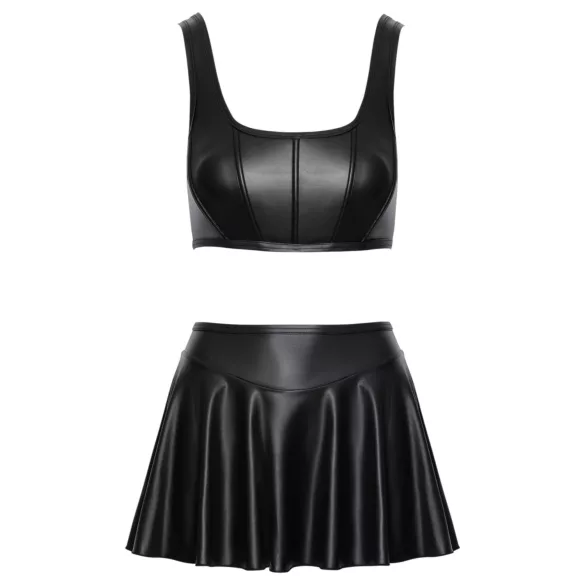 Cottelli - mattes Oberteil mit Schnürung und Miniröcken-Set (schwarz)