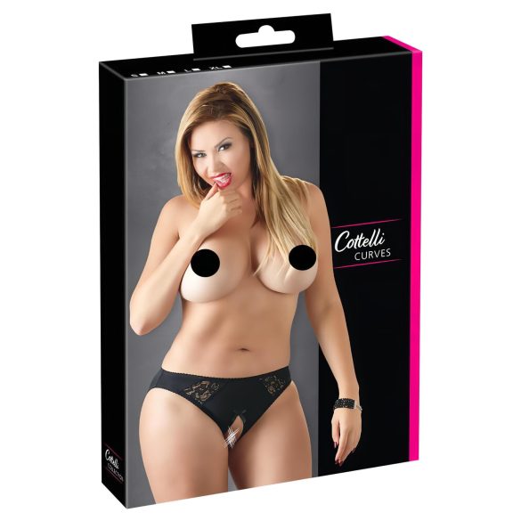 Cottelli Plus Size - Spitzenslip mit offenem Schritt (schwarz) - XL