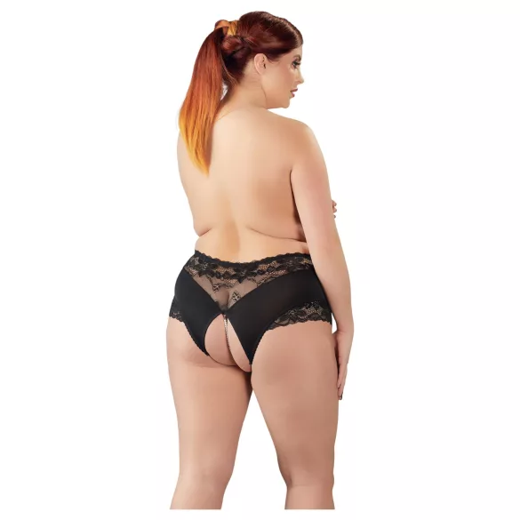 Cottelli Plus Size - Spitzenperlen offener Slip (schwarz) - 4XL