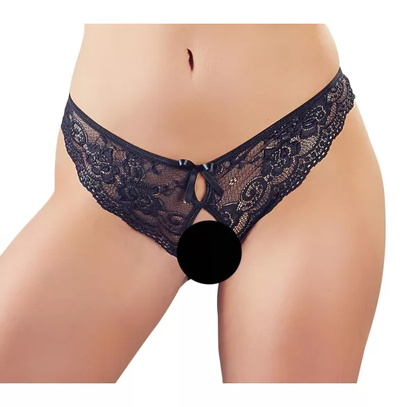 Cottelli - Spitzen-Slip mit Schleife und offenem Schritt (schwarz)