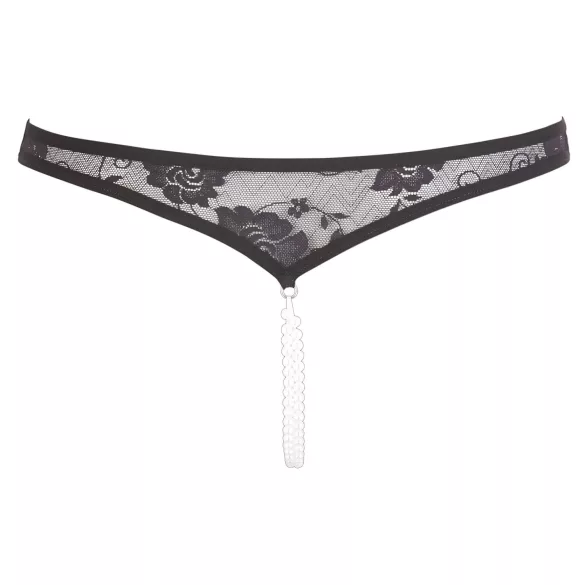 Cottelli - Perlenverzierte offene Spitzen-Tanga (schwarz)