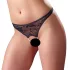 Cottelli - Perlenverzierte offene Spitzen-Tanga (schwarz) - XL