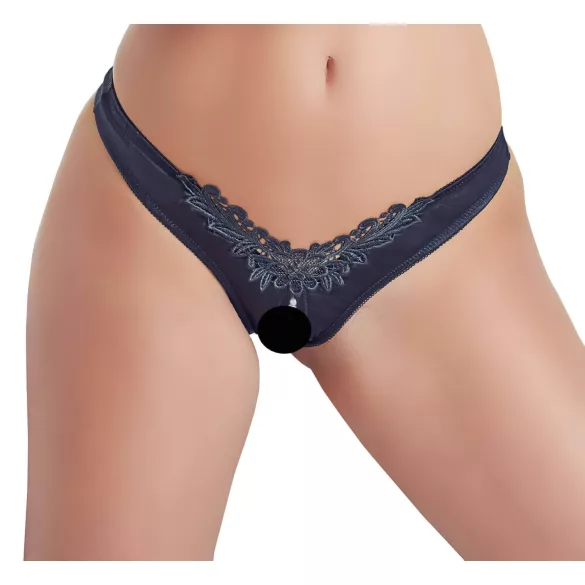 Cottelli - Perlenverzierte, offene Blütenslip (schwarz) - L