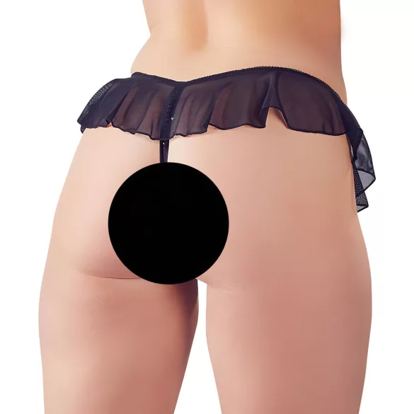 Cottelli - Offener, Perlenbesetzter Spitzentanga (Schwarz) - M