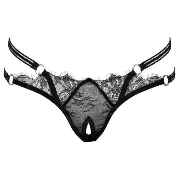Cottelli - luxuriöser, offener, ringförmiger String (schwarz) - M/L
