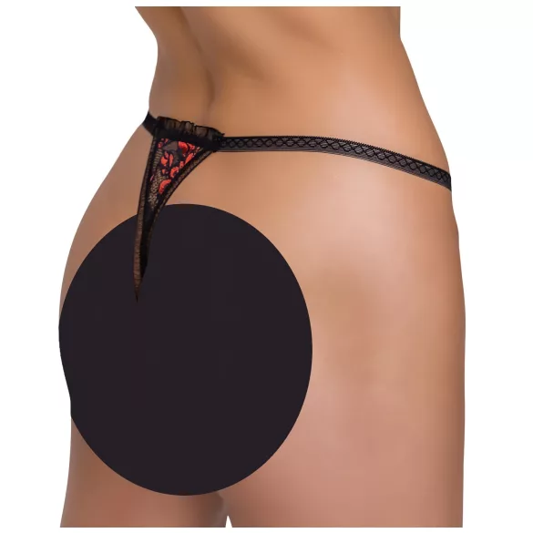 Cottelli - Luxus, rosa Perlentanga (schwarz) - M/L
