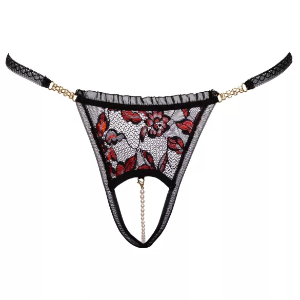 Cottelli - Luxus, rosa Perlentanga (schwarz) - M/L