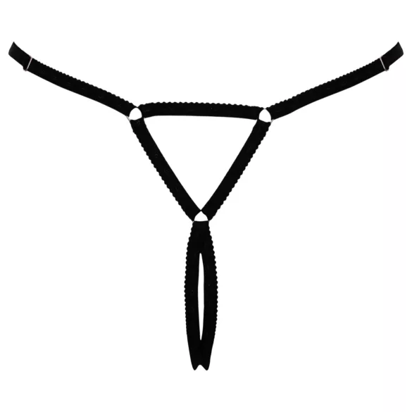 Cottelli - Offener Stringtanga mit Glitzerstein - Schwarz (S-L)
