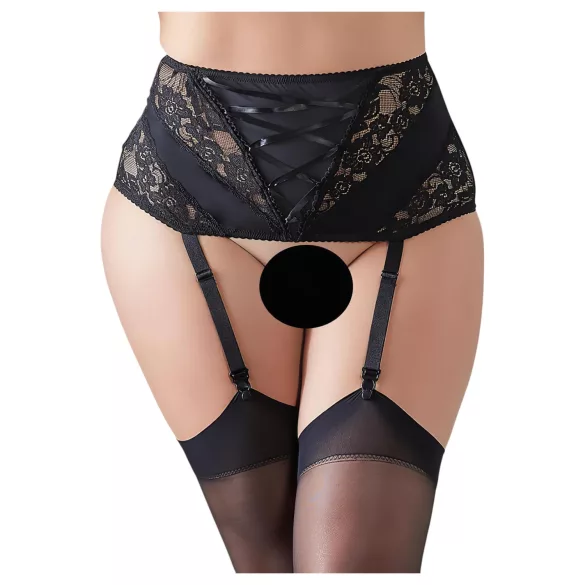 Cottelli Plus Size - Spitzen Strapshemd mit Schnürung (schwarz) - 2XL