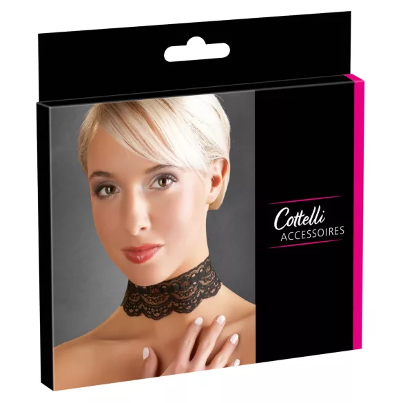Cottelli - Halsband aus Kunstleder mit Spitze, BDSM-Kostüm-Accessoire