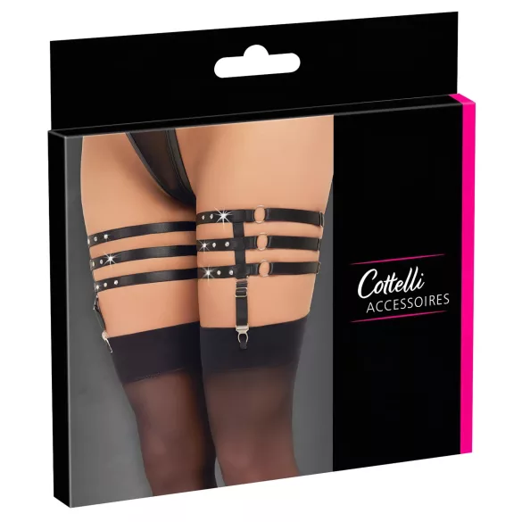 Cottelli - Lederoptik-Strumpfband Oberschenkelriemen (schwarz) - L/XL