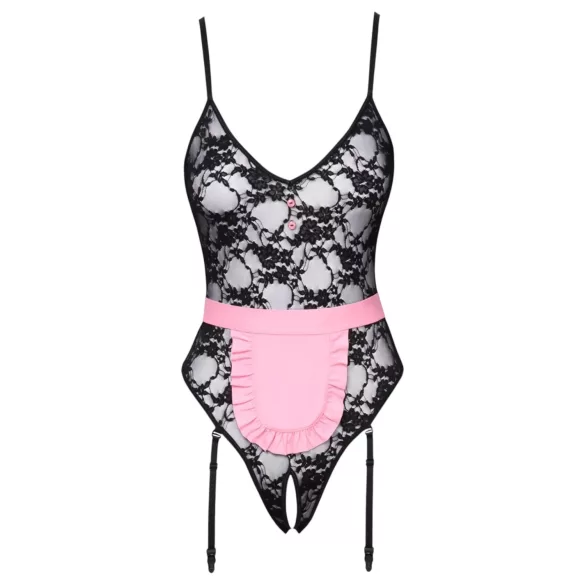 Cottelli - Transparente Dienstmädchenkostüm (schwarz-pink)