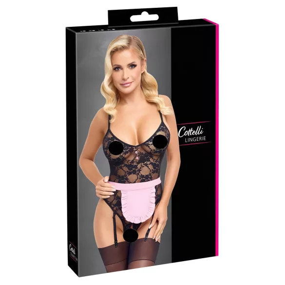 Cottelli - Transparente Dienstmädchenkostüm (schwarz-pink)