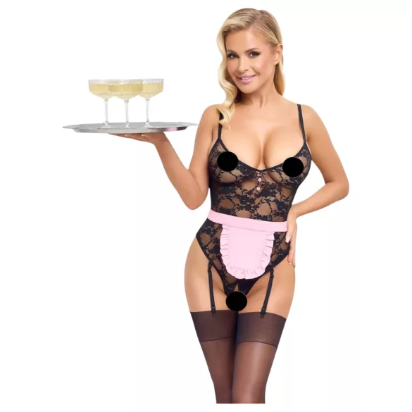 Cottelli - Transparente Dienstmädchenkostüm (schwarz-pink) - M