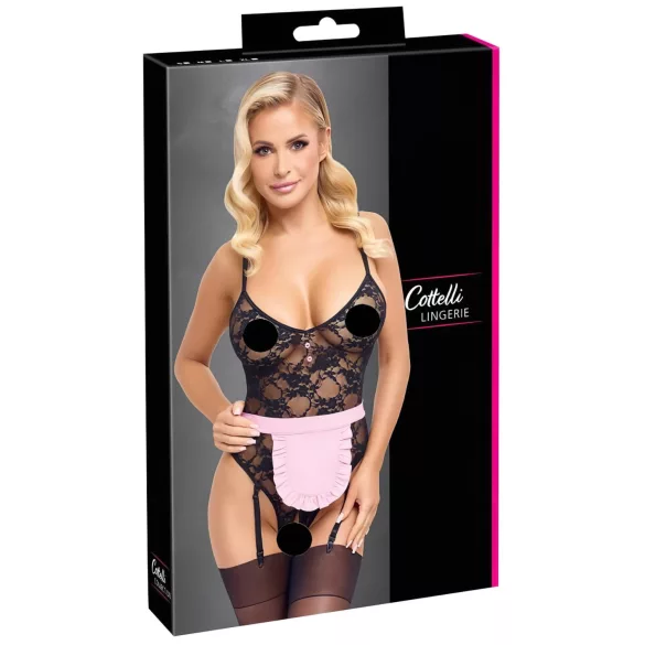 Cottelli - Transparente Dienstmädchenkostüm (schwarz-pink) - L