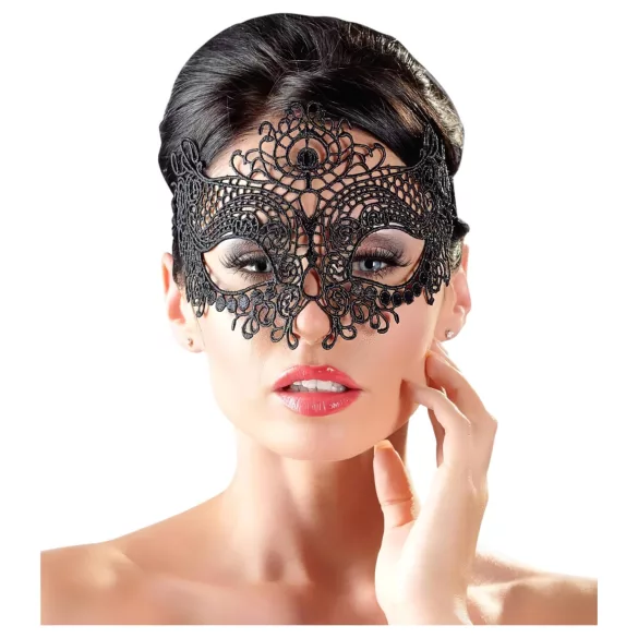 Cottelli - Bestickte, spitzenartige Maske (schwarz)