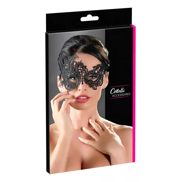 Cottelli - Bestickte, asymmetrische Maske (schwarz)