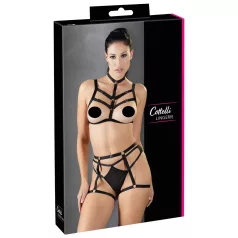   Cottelli - Schwarzes verziertes Body-Harness-Wäsche-Trio (S-L)