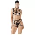 Cottelli - Schwarzes verziertes Body-Harness-Wäsche-Trio (S-L)