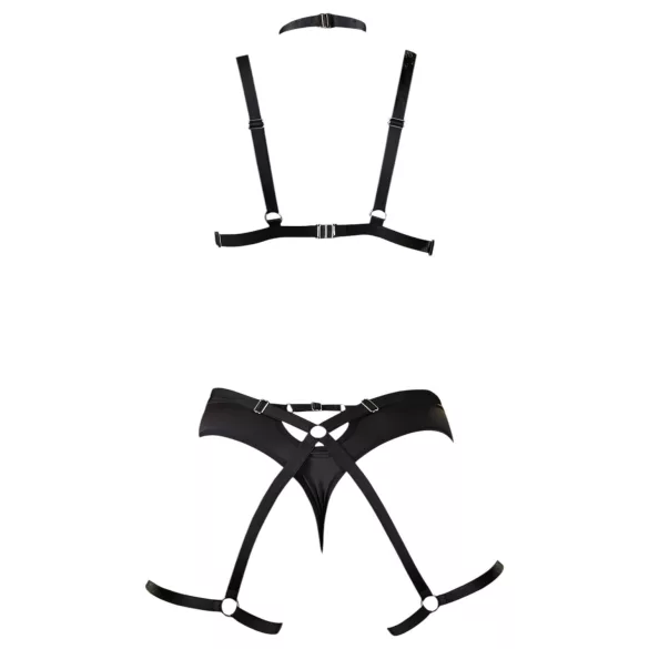 Cottelli - Schwarzes verziertes Body-Harness-Wäsche-Trio (S-L)