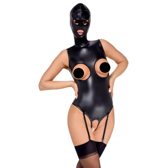 Bad Kitty - Kopfmaske und Body mit offenen Brust- und Genitalbereich (schwarz)