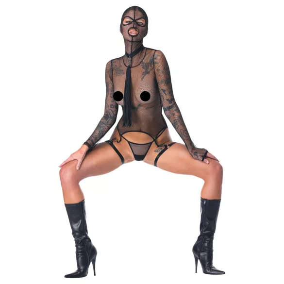 Bad Kitty - BDSM Transparentes Netz-Set mit Peitsche (Schwarz) - M