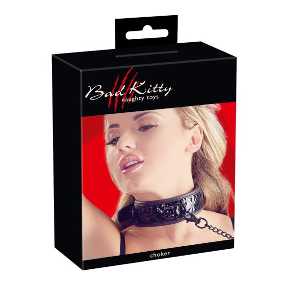 Bad Kitty - Halsband und Leine mit Edelsteinen (schwarz)