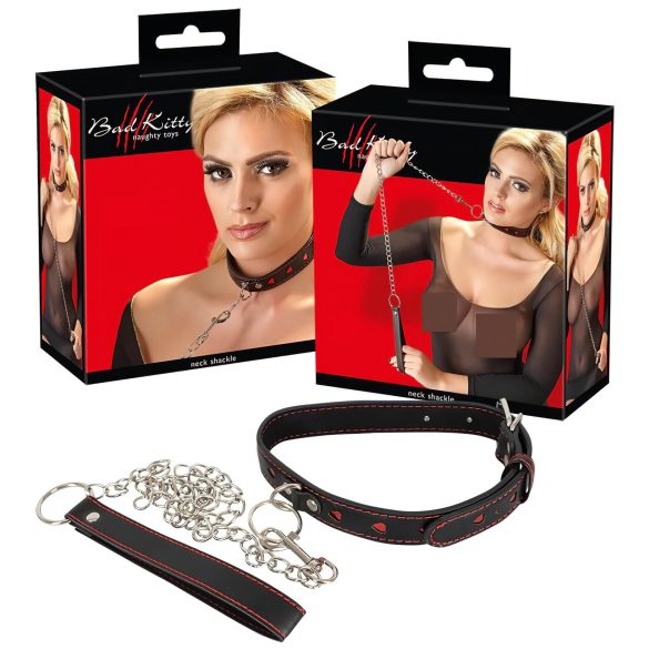 Bad Kitty - Halsband mit Herz & Metallleine (schwarz)