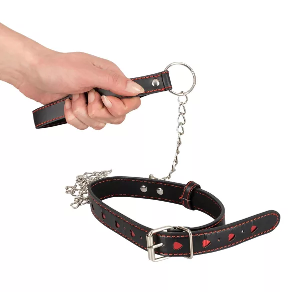 Bad Kitty - Herz Halsband & Metall-Leine (Schwarz)