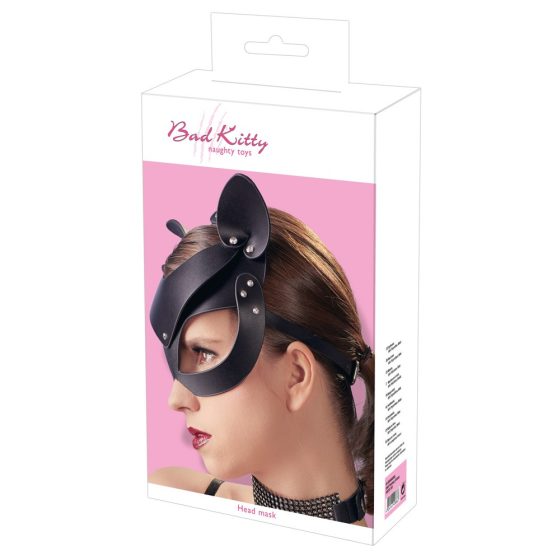 Bad Kitty - Kunstleder, Strass-Katzenmaske - schwarz (S-L)