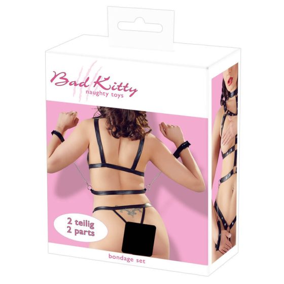 Bad Kitty - Nietenbesetztes Body Harness Set mit Handschellen (Schwarz)