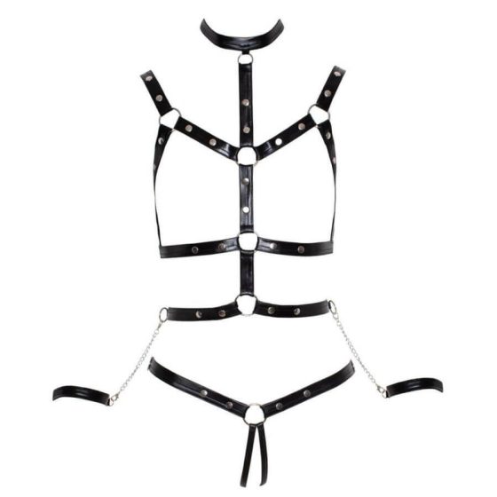 Bad Kitty - Nietenbesetztes Body Harness Set mit Handschellen (Schwarz)