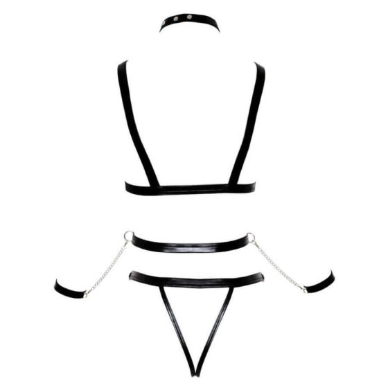 Bad Kitty - Nietenbesetztes Body Harness Set mit Handschellen (Schwarz) - L/XL