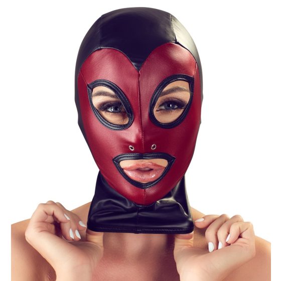 Bad Kitty - herzförmige, glänzende Maske - schwarz-rot (S-L)