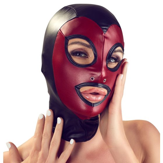 Bad Kitty - herzförmige, glänzende Maske - schwarz-rot (S-L)