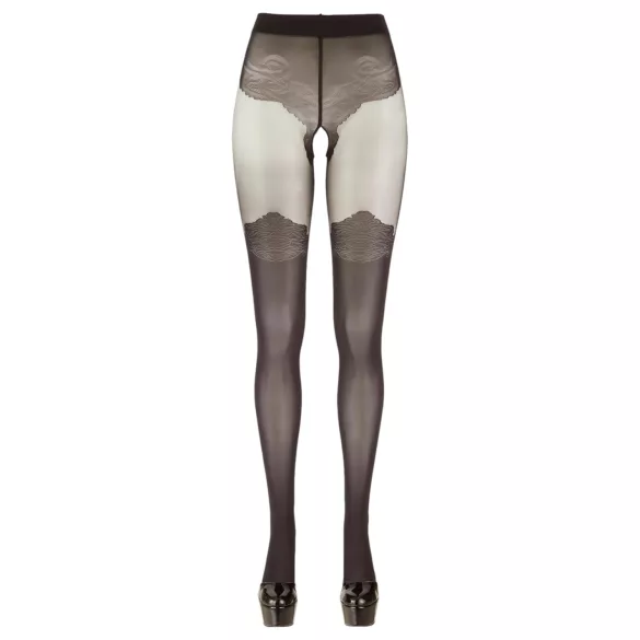 Cottelli - gemusterte, offene Strumpfhose (schwarz) - 5/XL