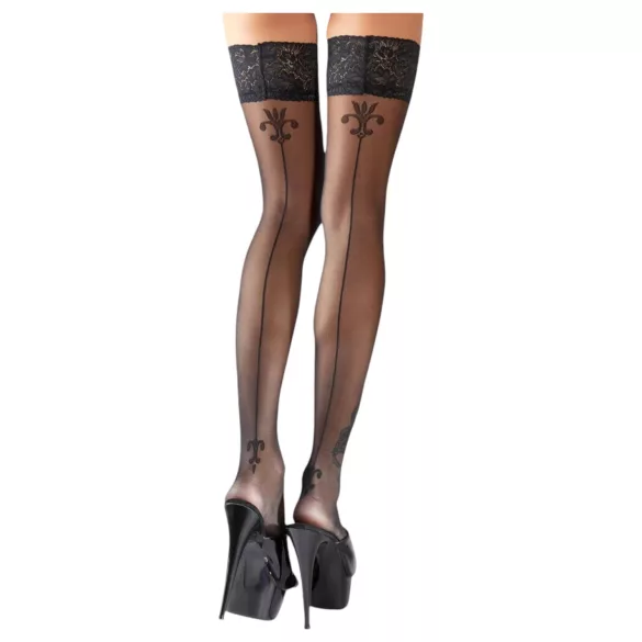 Cottelli - Lilienmuster, gestreifte Strümpfe (schwarz)