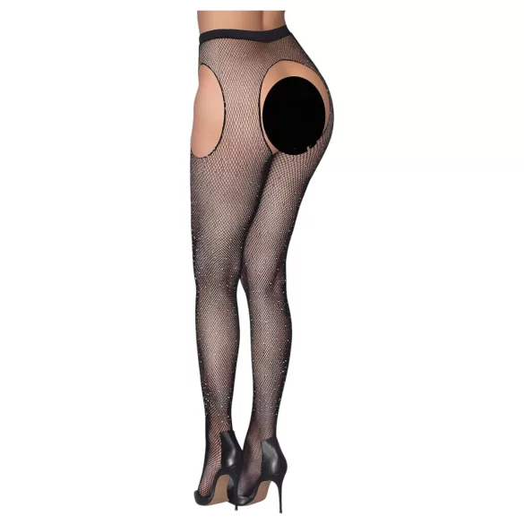 Cottelli Legwear - offene, glänzende, schwarze Strümpfe (S-L)